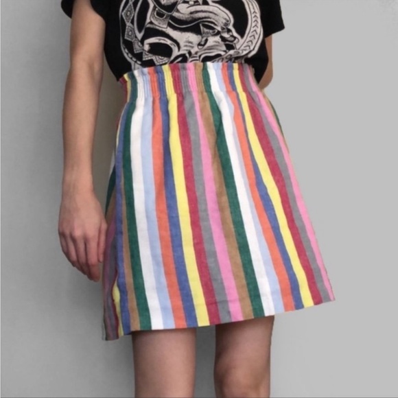 J. Crew Rainbow Stripe City Mini Sidewalk Linen Blend Skirt Size 8 - Picture 4 of 9